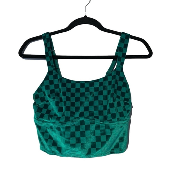 Velour Green Checkard Crop Bra Top (M) - Picture 14 of 16
